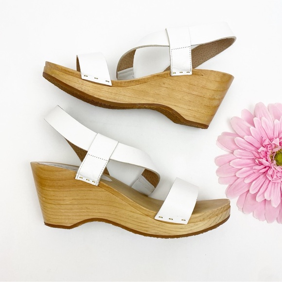 Free People Dune Beach Clog Sandal Leather Wood White Boho Bohemian - Picture 4 of 11